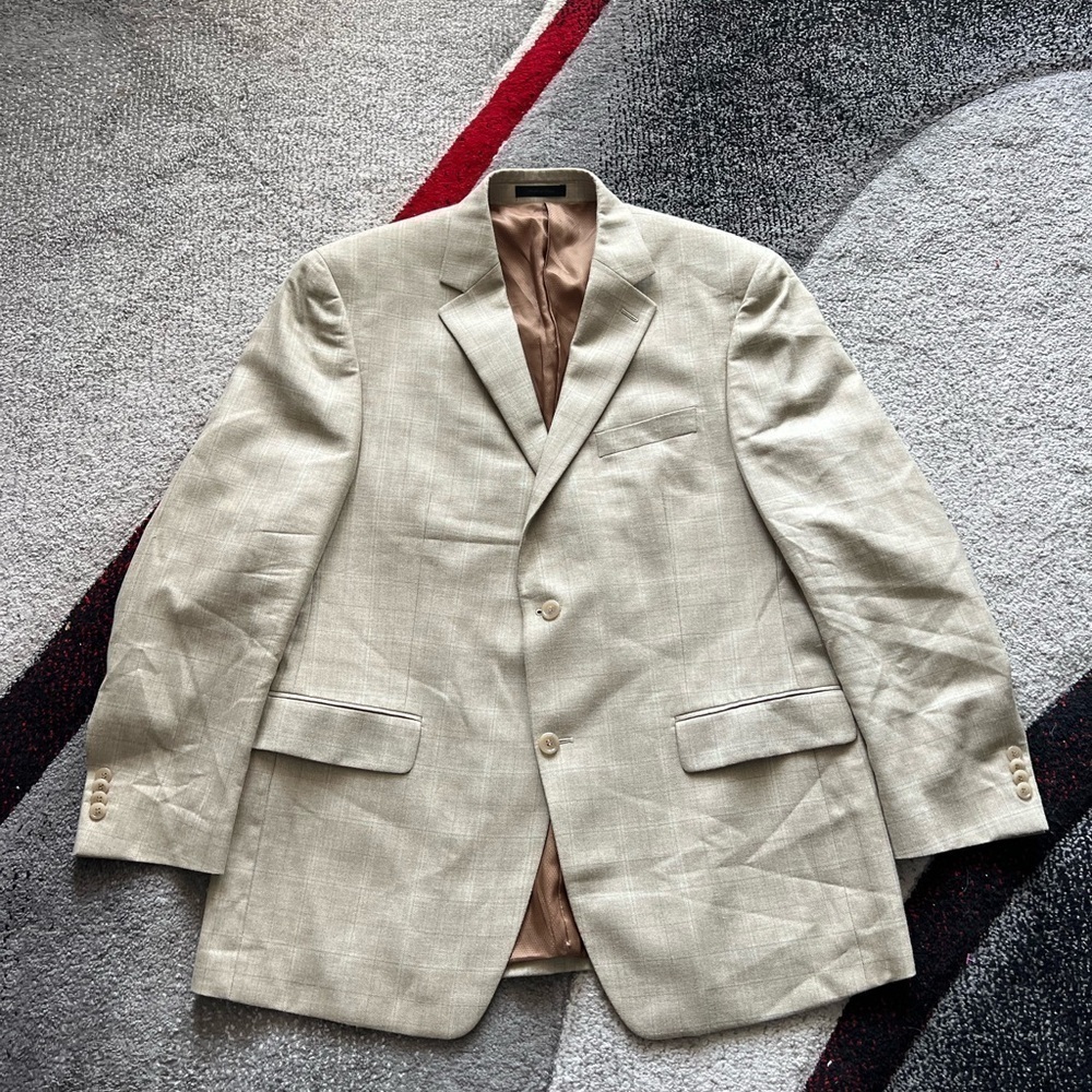 Michael Kors Beige Silk Blend Windowpane Print Sportcoat